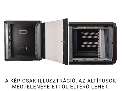 Fibrain "SWJ" fali rack szekrény 18U 600x400, üveg ajtóval, levehető oldallapokkal, max 60kg, fekete