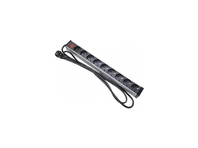 APower, Elosztó rack 19" 9xSchuko kapcsolós, forgatható, fekete/alu  [16607]