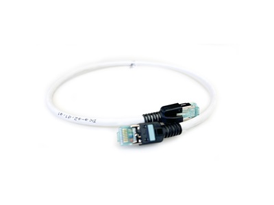 FibrainDATA Premium szerelt patchkábel, S/FTP cat.6A, szürke kábel, fehér törésgátló, 0,5m