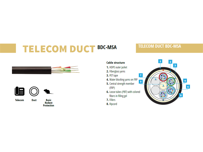 Fibrain, Optikai behúzó kábel 12 szálas, BDC-MSA 1x12 SM G.652D, 1,5kN PE 