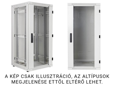 Fibrain álló rack szekrény, 24U 600x600, fekete, üveg ajtóval