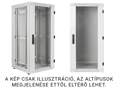 Fibrain álló rack szekrény, 32U 800x800, fekete, üveg ajtóval