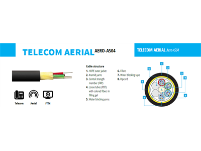 Fibrain optikai légkábel, ADSS 4kN, AERO-AS 24 (2x12) SM (G.652D) t=2,5mm