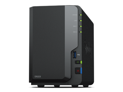 Synology, NAS 2 fiókos DS223 Realtek RTD1619B 4x1,7GHz, 2GB DDR4, 1x1GbE, 3xUSB3.2Gen1