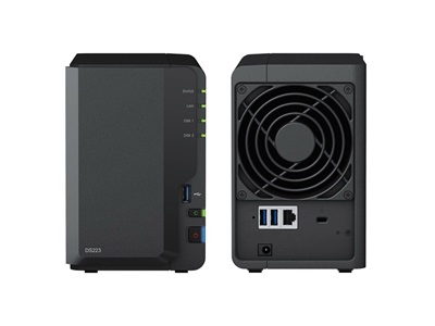 Synology, NAS 2 fiókos DS223 Realtek RTD1619B 4x1,7GHz, 2GB DDR4, 1x1GbE, 3xUSB3.2Gen1