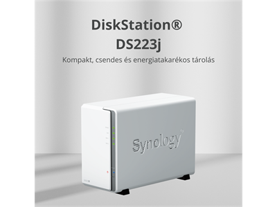 Synology, NAS 2 fiókos DS223j Realtek RTD1619B 4x1,7GHz, 1GB DDR4, 1x1GbE, 2xUSB3.2Gen1