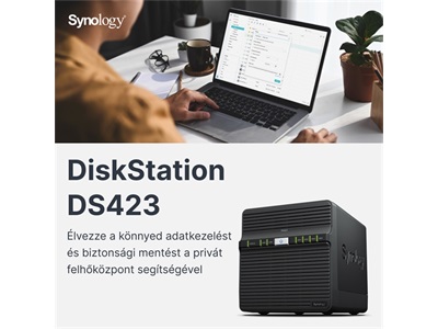 Synology, NAS 4 Fiókos DS423 Realtek RTD1619B 4x1,7GHz, 2GB DDR4, 2x1GbE, 2xUSB3.2 Gen1