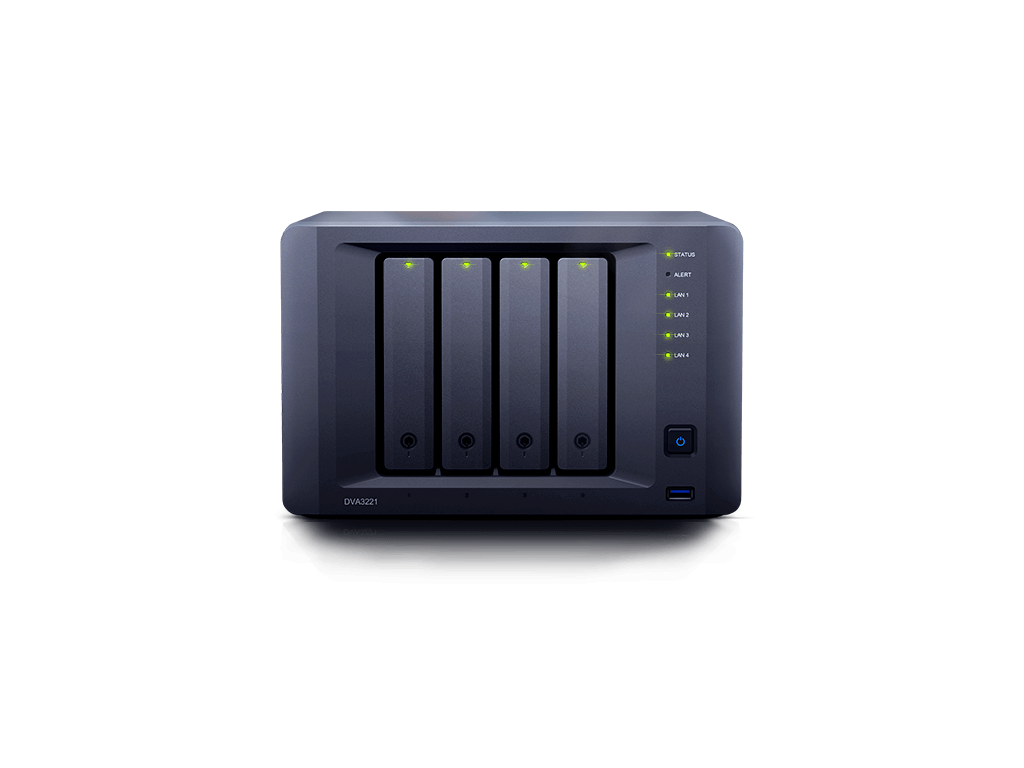 Synology, NAS 4 fiókos DVA3221 NVR Intel Atom C3538 4x2,1GHz 8GB DDR4, 4x1GbE, 2xeSATA