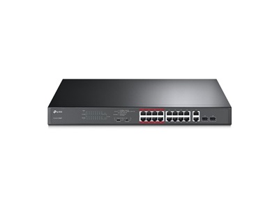 TP-Link, 16-Port 10/100 Mbps + 2-Port Gigabit Rackmount Switch with 16-Port PoE+