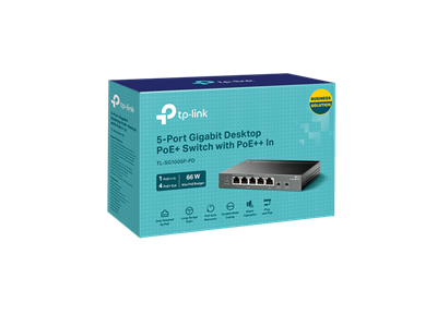 TP-Link, 5-Port Gigabit Desktop PoE+ Switch with 1-Port PoE++ In and 4-Port PoE+Out