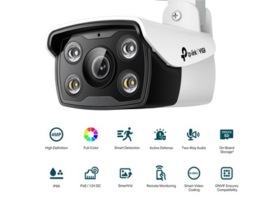 TP-Link, VIGI 4MP Outdoor Full-Color Bullet Network Camera (4MM)