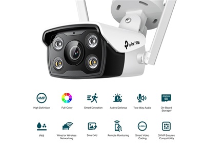 TP-Link, VIGI 4MP Outdoor Full-Color Wi-Fi Bullet Network Camera (4MM)