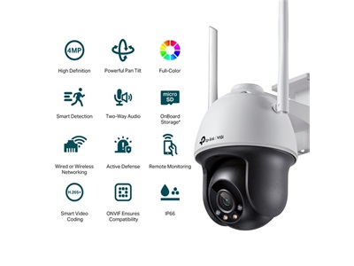 TP-Link, VIGI 4MP Outdoor Full-Color Wi-Fi Pan Tilt Network Camera (4MM)