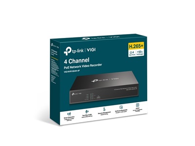 TP-Link, VIGI 4 Channel PoE+ Network Video Recorder + 2TB Preinstalled HDD