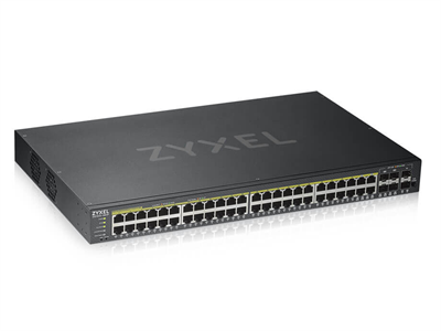 ZyXEL, GS1920-48HPv2, Switch 48x Gigabit POE + 4x Gigabit Combo hybird mode, standalone vagy NebulaFlexSmart Menedzselhe